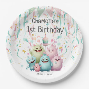 Assiettes En Carton Jolis Pastels Petits Monstres Anniversaire Fille 1