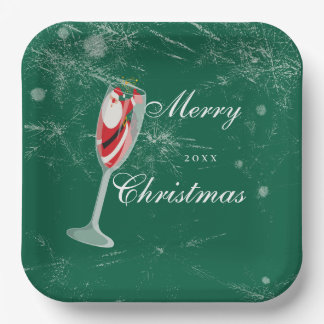 Assiettes En Carton Jolly Christmas Cheers with Santa Champagne winter