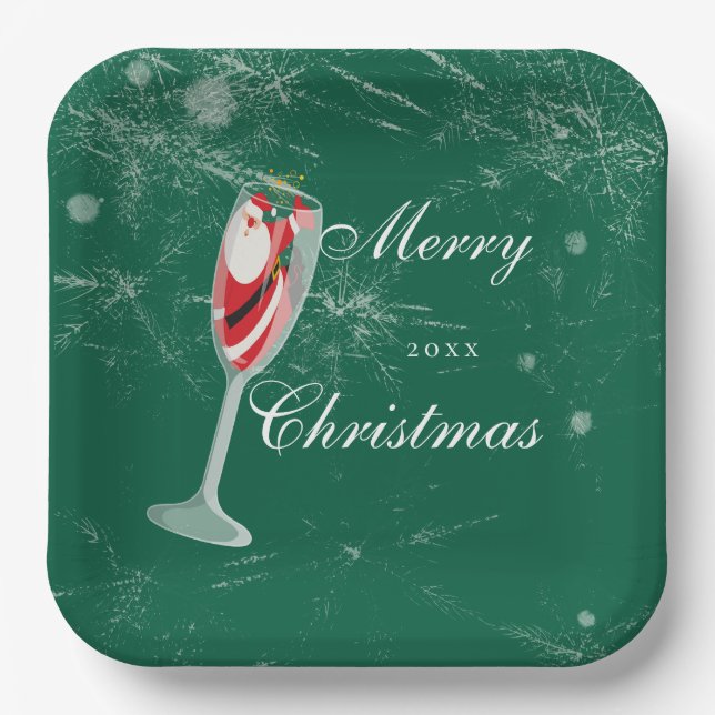 Assiettes En Carton Jolly Christmas Cheers with Santa Champagne winter (Recto)