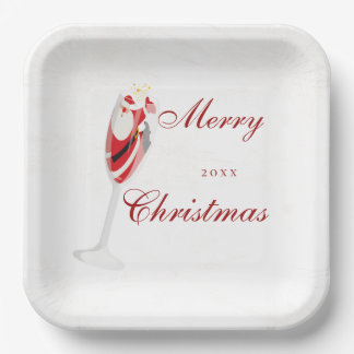 Assiettes En Carton Jolly Christmas Cheers with Santa Champagne winter