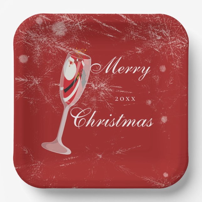 Assiettes En Carton Jolly Christmas Cheers with Santa Champagne winter (Recto)