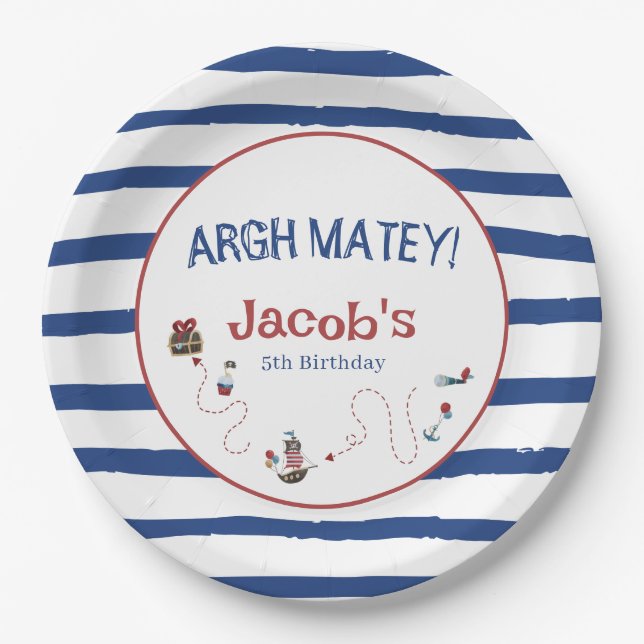 Assiettes En Carton Jolly roger Pirate fête d'anniversaire (Devant)