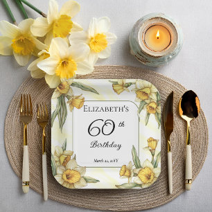 Assiettes En Carton Jonquilles Jaunes Élégantes Floral 60e Anniversair