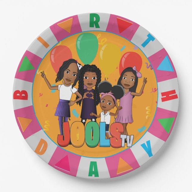 Assiettes En Carton JOOLS TV ®️ rose 9 en plaque papier ronde (Devant)