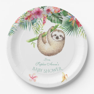 Assiettes En Carton Jote Sloth Tropical Floral Bouquet Baby shower gar