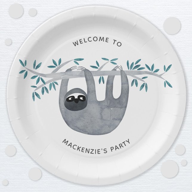 Assiettes En Carton Jote Soth (Cute sloth party personalized paper plate)