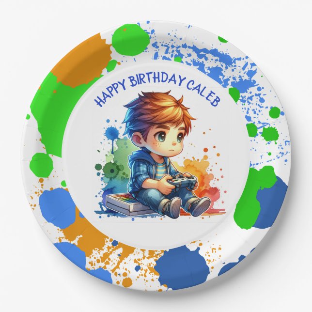 Assiettes En Carton Jouer aux jeux vidéo Personnalisé Anniversaire (Devant)