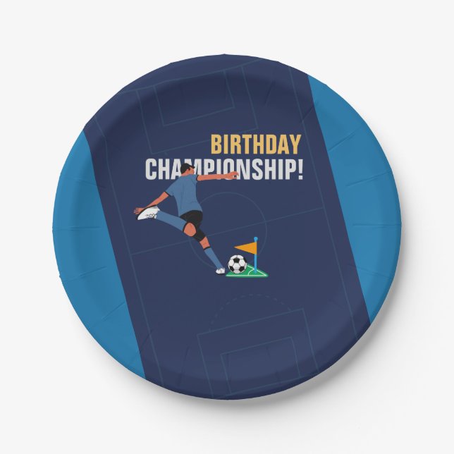 Assiettes En Carton Jouer Blue Soccer But Anniversaire Fête (Devant)