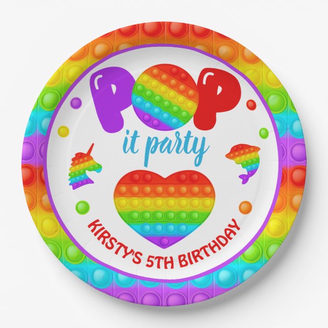 Assiettes En Carton Jouet anti-stress Pop It arc-en-ciel pour annivers (Devant)