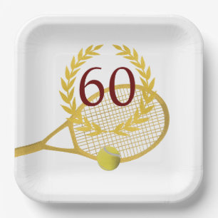 Assiettes En Carton Joueur de tennis blanc or moderne élégant Annivers