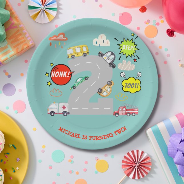 Assiettes En Carton Jour anniversaire de l'enfant véhicule bip de miel (Créateur téléchargé)