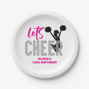 Assiettes En Carton Jour d'anniversaire de la Cheerleader rose argent 