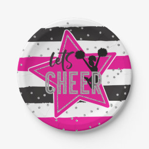 Assiettes En Carton Jour d'anniversaire de la Cheerleader rose argent 