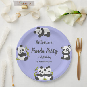 Assiettes En Carton Jour de fête des pandas de l'ours mignon