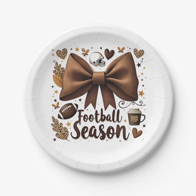 Assiettes En Carton Jour de football Bow Coquette Football Saison (Devant)