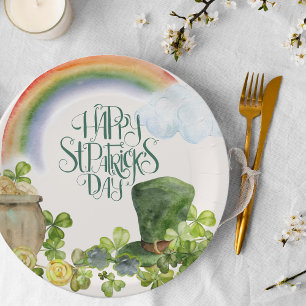Assiettes En Carton Jour de la Saint-Patrick Arc-en-ciel et trèfle à
