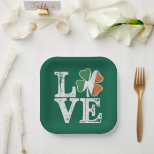 Assiettes En Carton Jour de la Saint Patrick Love Lucky Shamrock irlan