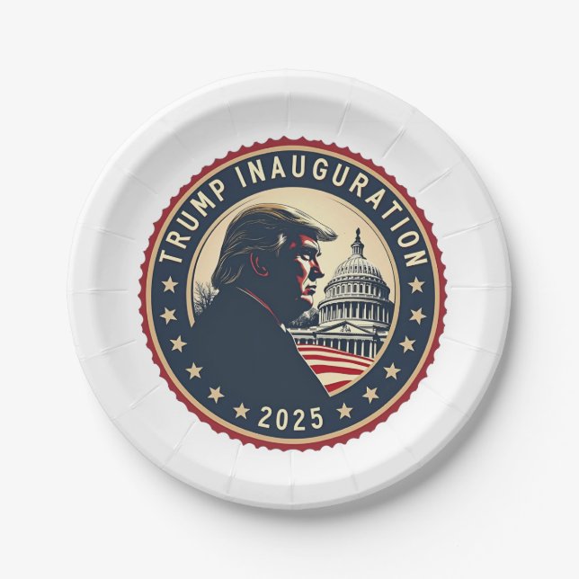 Assiettes En Carton Jour de l'investiture de Trump 2025 Fier Maga (Devant)