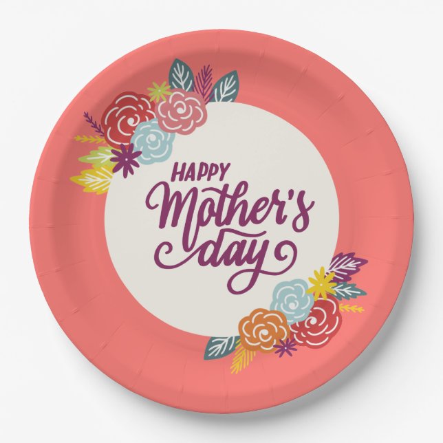 Assiettes En Carton Jour des mères florales élégantes | Plaque de papi (Devant)