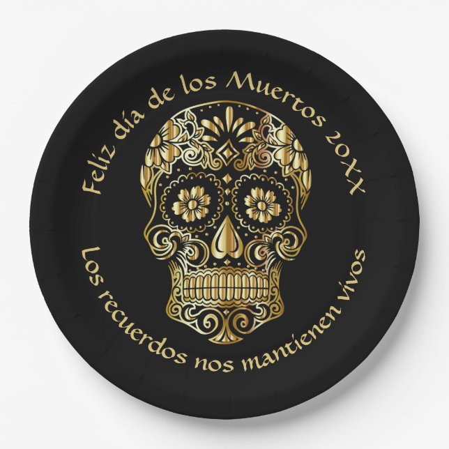 Assiettes En Carton Jour des morts - Personnaliser Ajouter nom et mess (Devant)