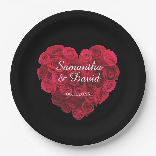 Assiettes En Carton Jour des Valentines du Red Rose Heart (Devant)