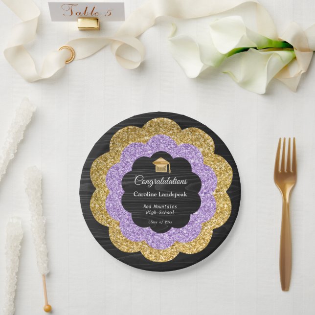 Assiettes En Carton Jour d'obtention du diplôme Gold & Purple Parties  (Mariage)