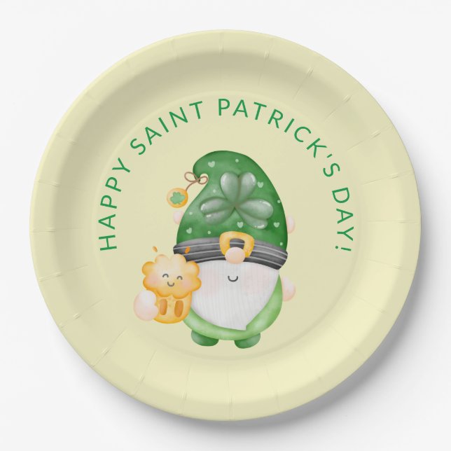 Assiettes En Carton Jour Saint-Patricks de Gnome mignonne Bonne fête (Devant)