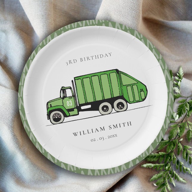 Assiettes En Carton Jour vert mignon Garbage Truck Enfants N'importe q (Créateur téléchargé)