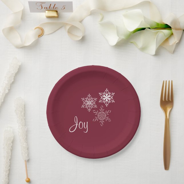 Assiettes En Carton Joy and Three Snowflakes Minimal Rouge et Blanc (Mariage)