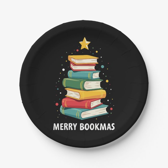 Assiettes En Carton Joy Bookmas - Festive Book Stack for Book Lovers (Devant)