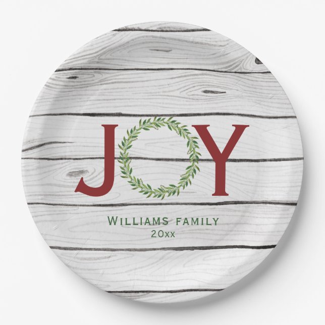 Assiettes En Carton Joy Green Wreath Famille Noël (Devant)