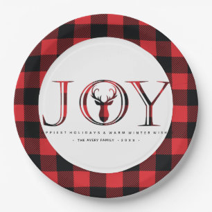 Assiettes En Carton Joy Plaid Noël personnalisé