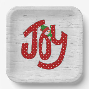 Assiettes En Carton Joy Snowman sur White Birch