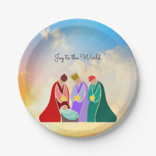 Assiettes En Carton Joy to the World, Illustration des Trois Sages