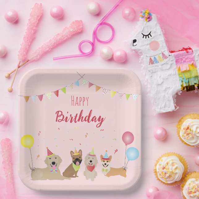 Assiettes En Carton Joyeuse fête des chiens d'anniversaire (Fête)