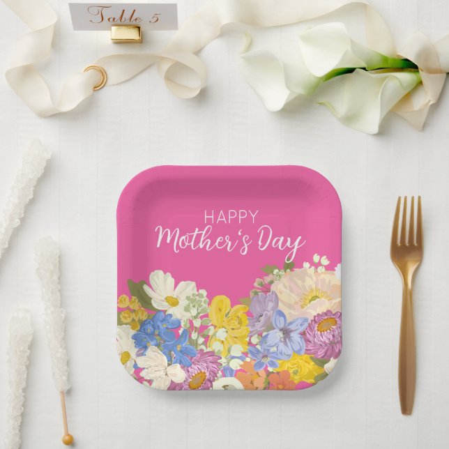 Assiettes En Carton Joyeuse Fête des mères florales (Mariage)