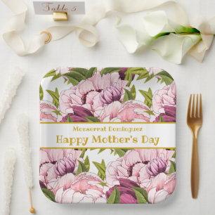 Assiettes En Carton Joyeuse fête des mères Gold Nom Pony rose Floral