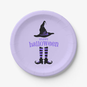 Assiettes En Carton Joyeuse fête des sorcières violettes d'Halloween
