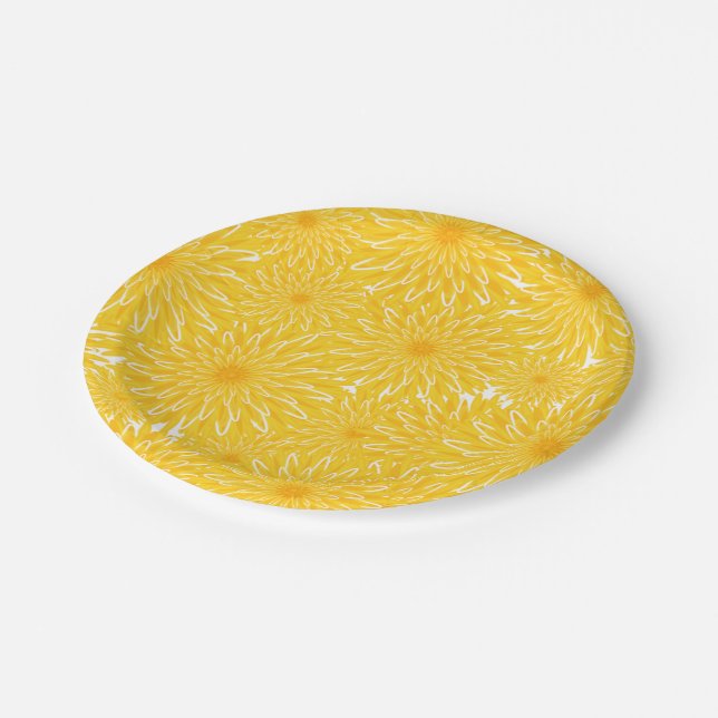 Assiettes En Carton Joyeuse fête d'été de pissenlit jaune ensoleillé (Angle)