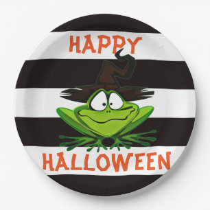 Assiettes En Carton Joyeuse grenouille à sorcière Halloween