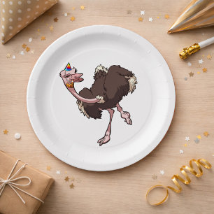 Assiettes En Carton Joyeuse Ostrich Danser en caricature Casquette de 