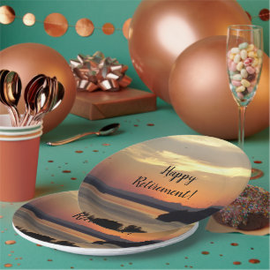 Assiettes En Carton Joyeuse retraite Orange Seascape Sunset