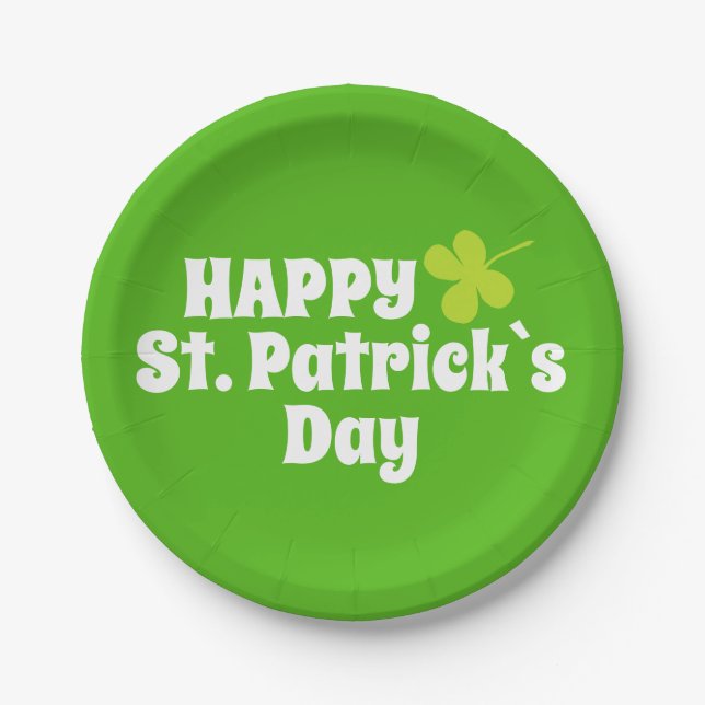 Assiettes En Carton Joyeuse Saint Patrick`s day Green Lucky Shamrock (Devant)