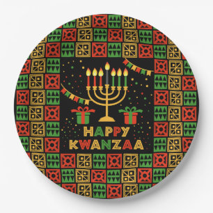 Assiettes En Carton Joyeuses bougies Kwanzaa Rouge Noir Vert Jaune 9" 