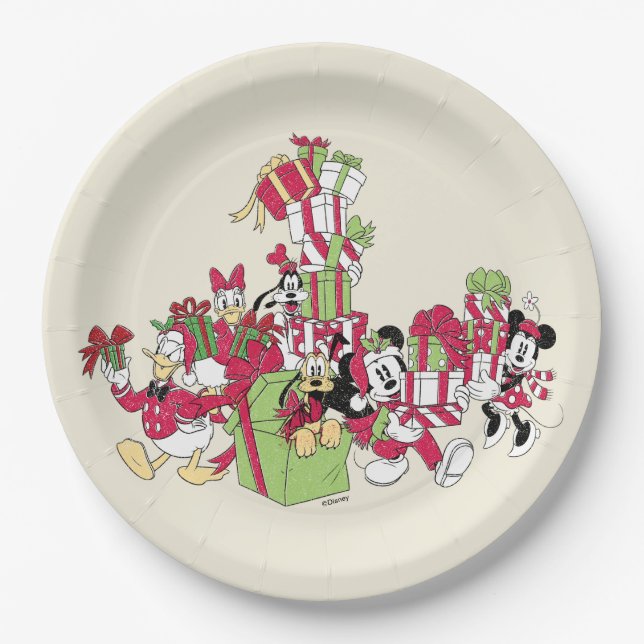Assiettes En Carton Joyeuses fêtes | Mickey & Friends Cadeaux de Noël (Devant)
