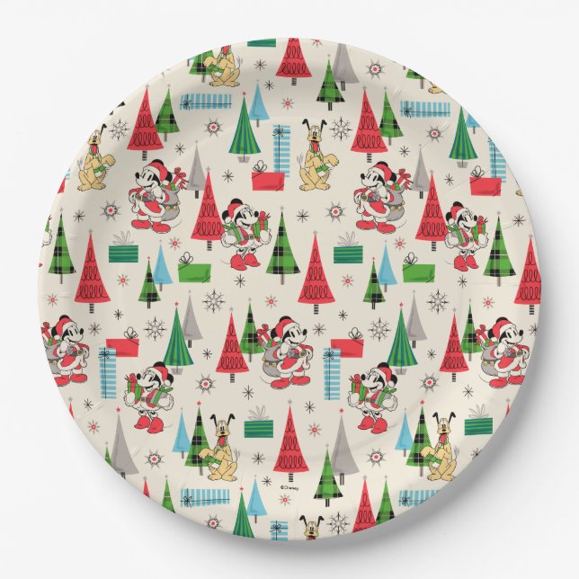 Assiettes En Carton Joyeuses fêtes | Motif migre Mickey (Devant)