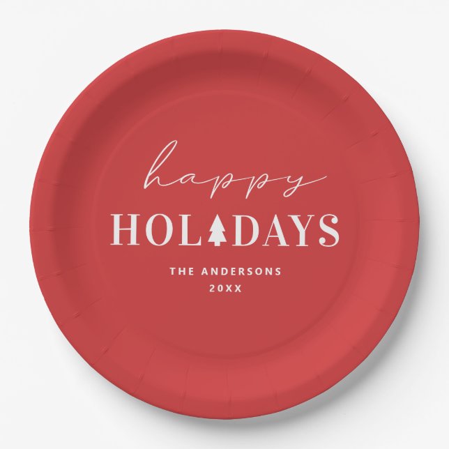 Assiettes En Carton Joyeuses fêtes | Noël rouge et fête du Nouvel An (Devant)
