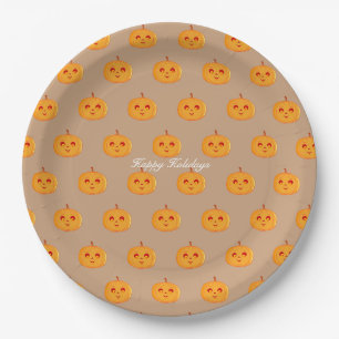 Assiettes En Carton Joyeuses Fêtes Visages de Citrouille