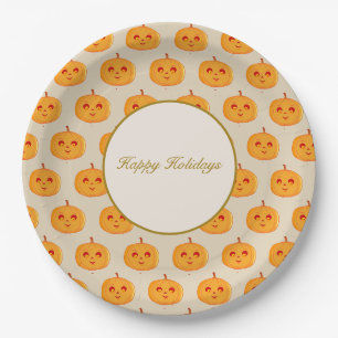 Assiettes En Carton Joyeuses Fêtes Visages de Citrouille