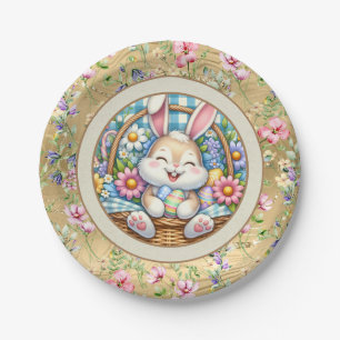 Assiettes En Carton Joyeuses Pâques avec un lapin mignon, des œufs et